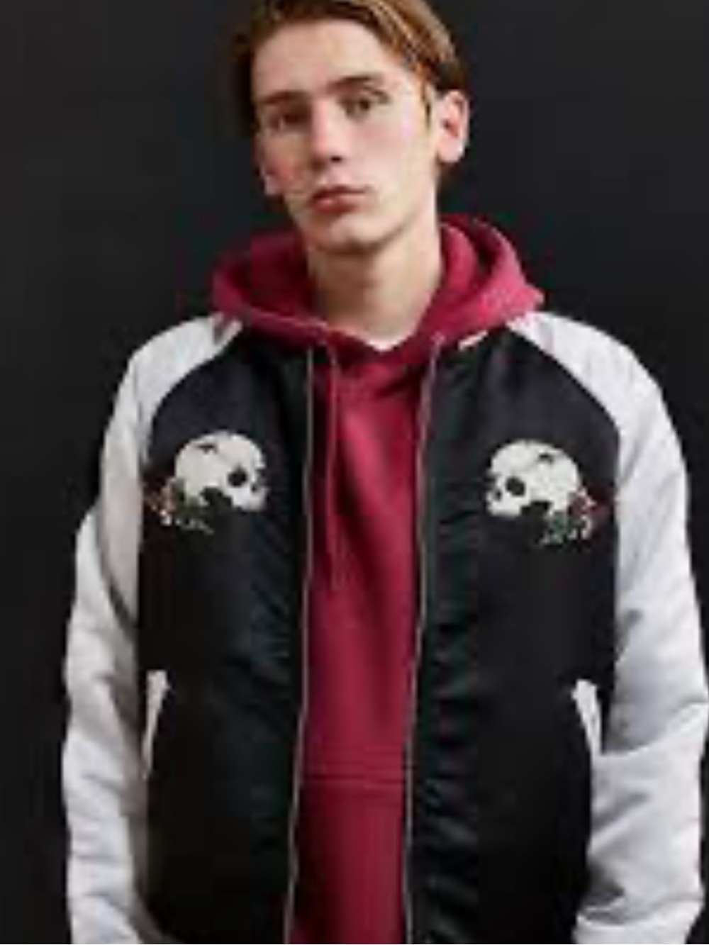 Urban Outfitters UO Black and White Bomber Jacket with Skull Embroidery